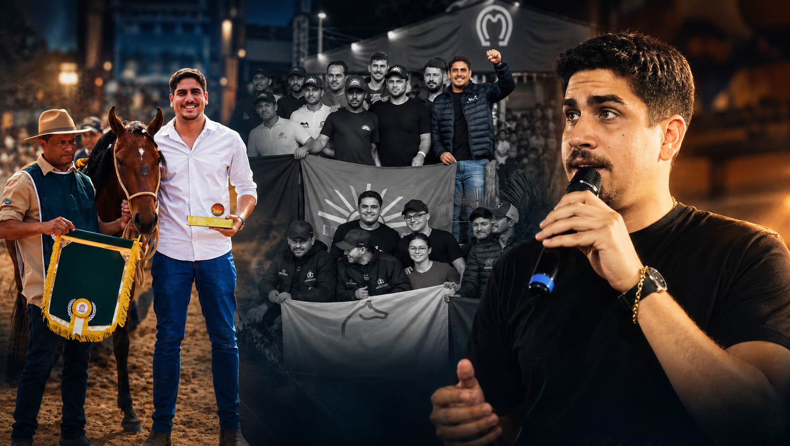 Marcos Filipe premiado em pista de Mangalarga Marchador e discursando em evento